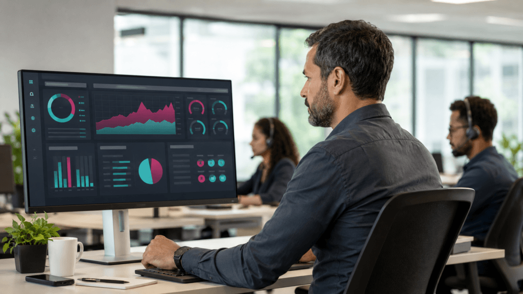 Gestor acompanha indicadores de chamadas em um sistema de PABX virtual