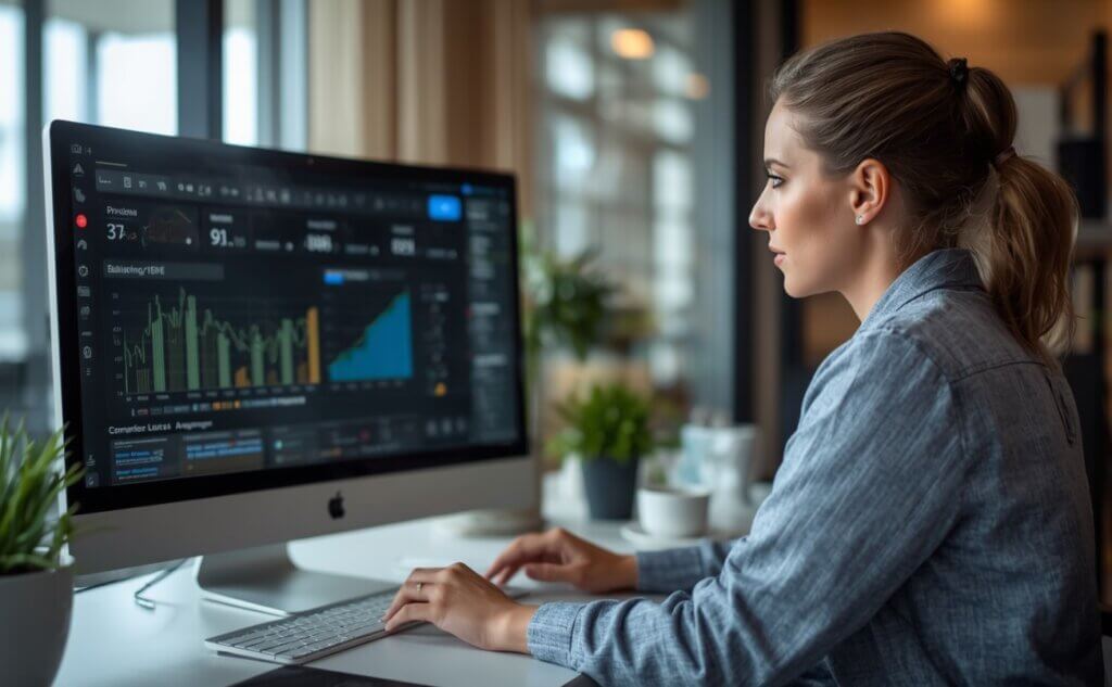 Gestão de chamadas feitas no computador analisando dados, relatórios e desempenho da equipe comercial