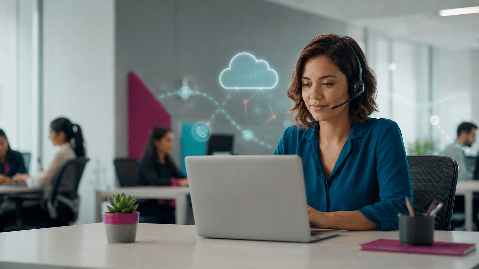 Profissional utiliza PABX virtual no computador para atender chamadas da empresa